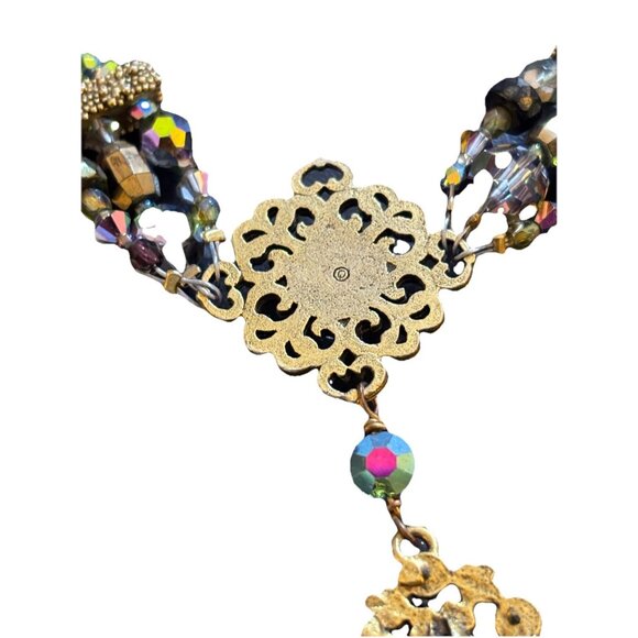 Victorian Style Choker Necklace Gold Tone Black Iridescent Crystal Statement - Picture 8 of 9